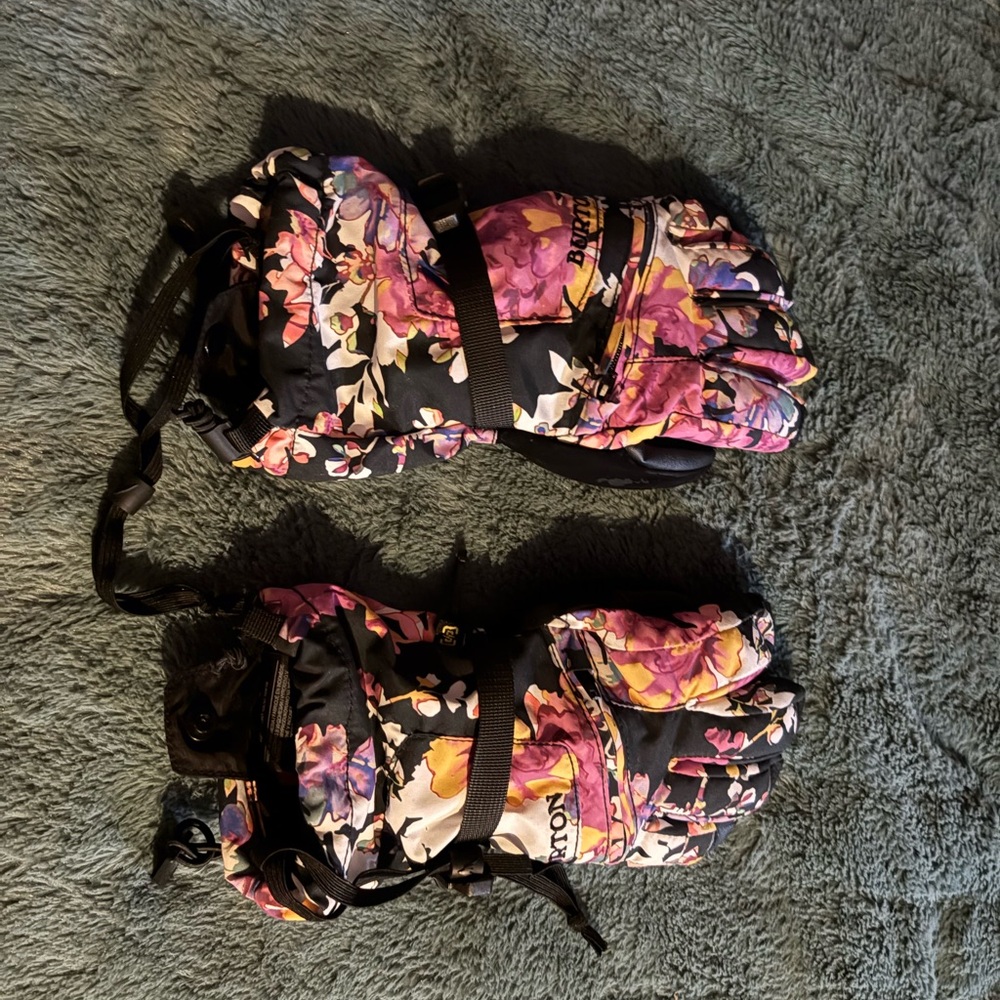 Burton Kids Floral Gloves - Black and Pink